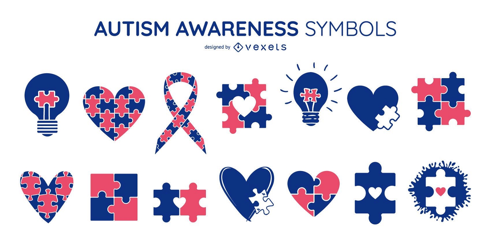 Pacote de símbolos coloridos de conscientização sobre o autismo