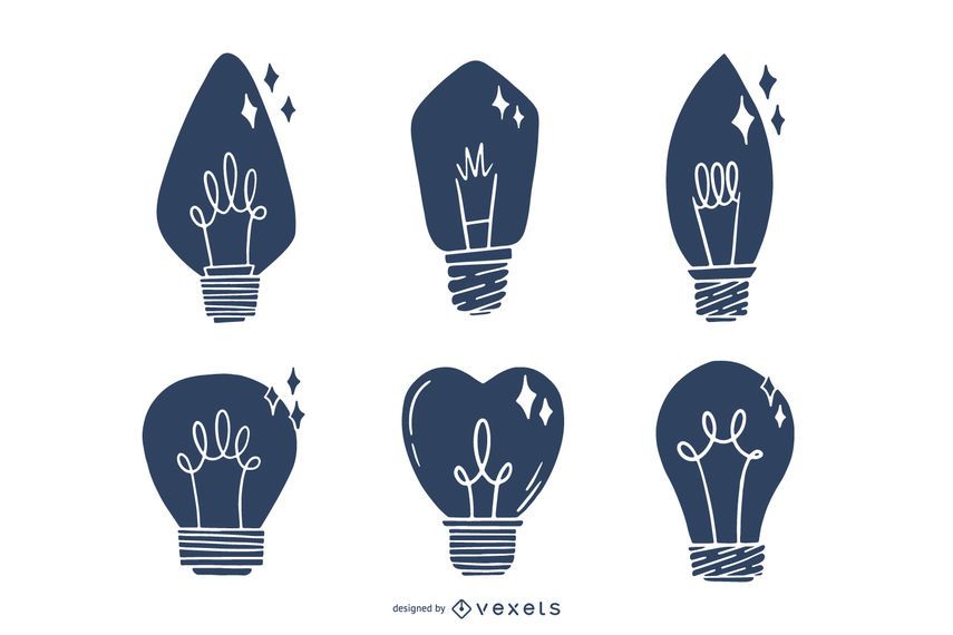 Silhouette Hand Drawn Light Bulb Set Silhouette Hand Drawn Light Bulb Set