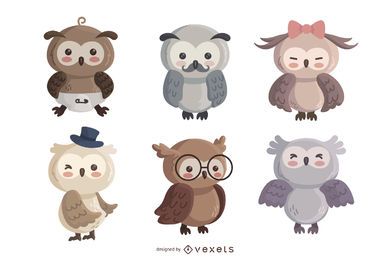 Owl cute character set Owl cute character set