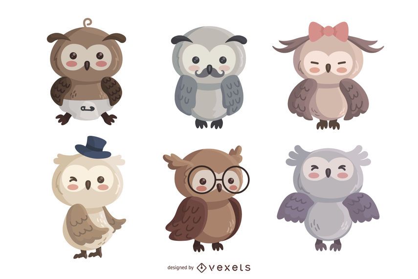 Owl cute character set Owl cute character set
