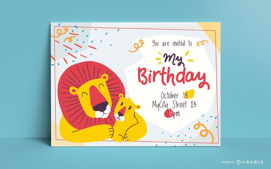 Plantilla de invitación de cumpleaños de leones Plantilla de invitación de cumpleaños de leones