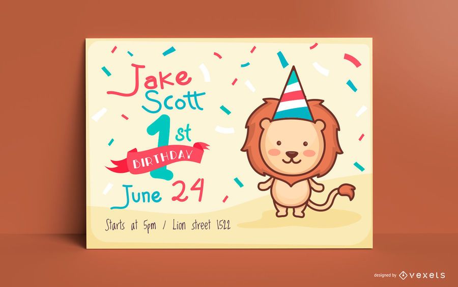 Cute lion birthday invitation template Cute lion birthday invitation template