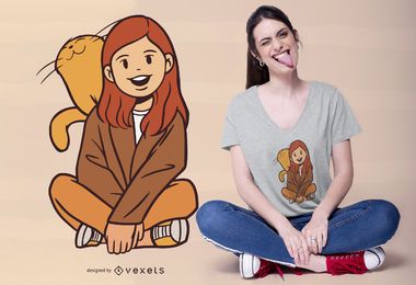 Diseño de camiseta de niña con gatito
