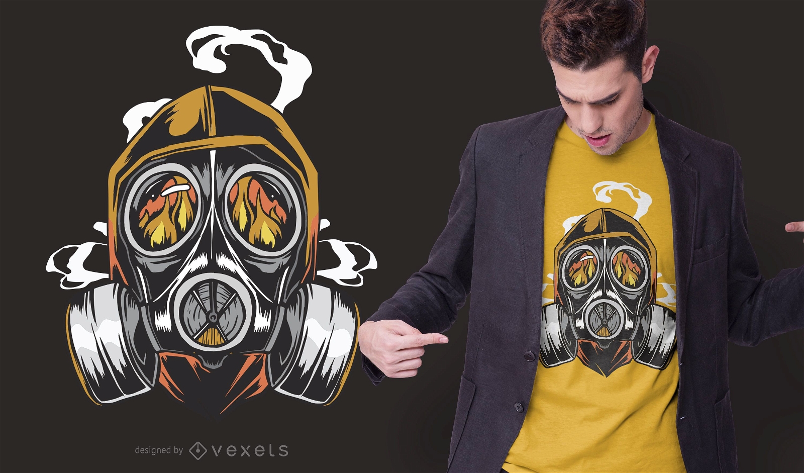 Design de t-shirt de máscara de fogo contra gás
