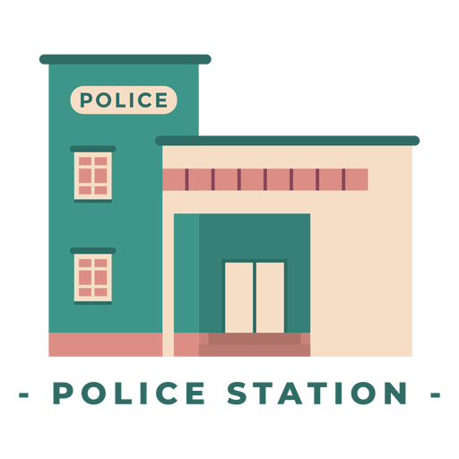 Building police station flat illustration PNG Design