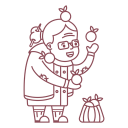 Grandma character giving goodies stroke PNG Design