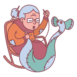 Vovó personagem tricotando fio liso Desenho PNG
