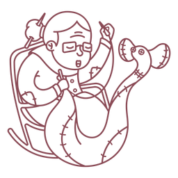 Grandma character knitting yarn stroke PNG Design