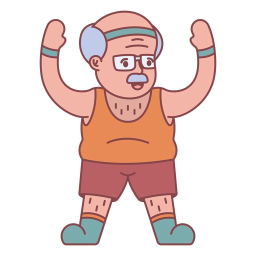 Grandpa character exercising flat PNG Design