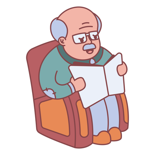 Personaje de abuelo leyendo plano
