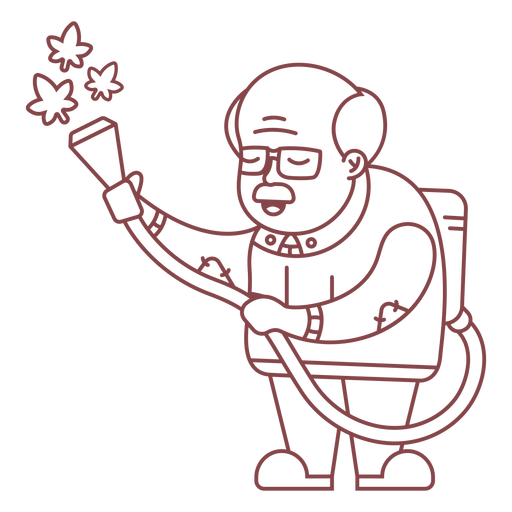 Abuelo personaje regando plantas trazo Diseño PNG