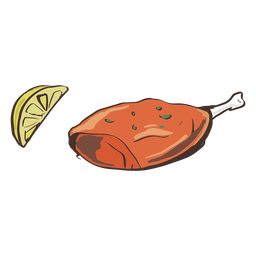 Prato indiano com limão e frango desenhado à mão Desenho PNG