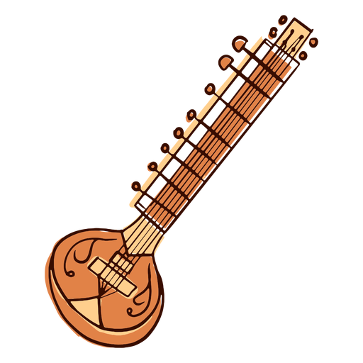 Dibujado a mano variante de sitar de instrumento musical indio Diseño PNG