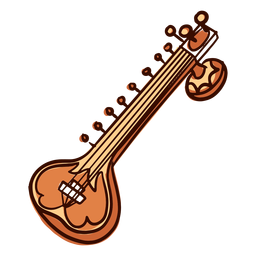 Instrumento musical indiano de cítara desenhada à mão