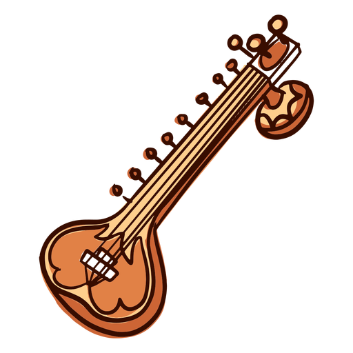 Dibujado a mano instrumento musical indio sitar Diseño PNG