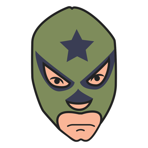 Máscara frontal verde voltada para estrela plana Desenho PNG