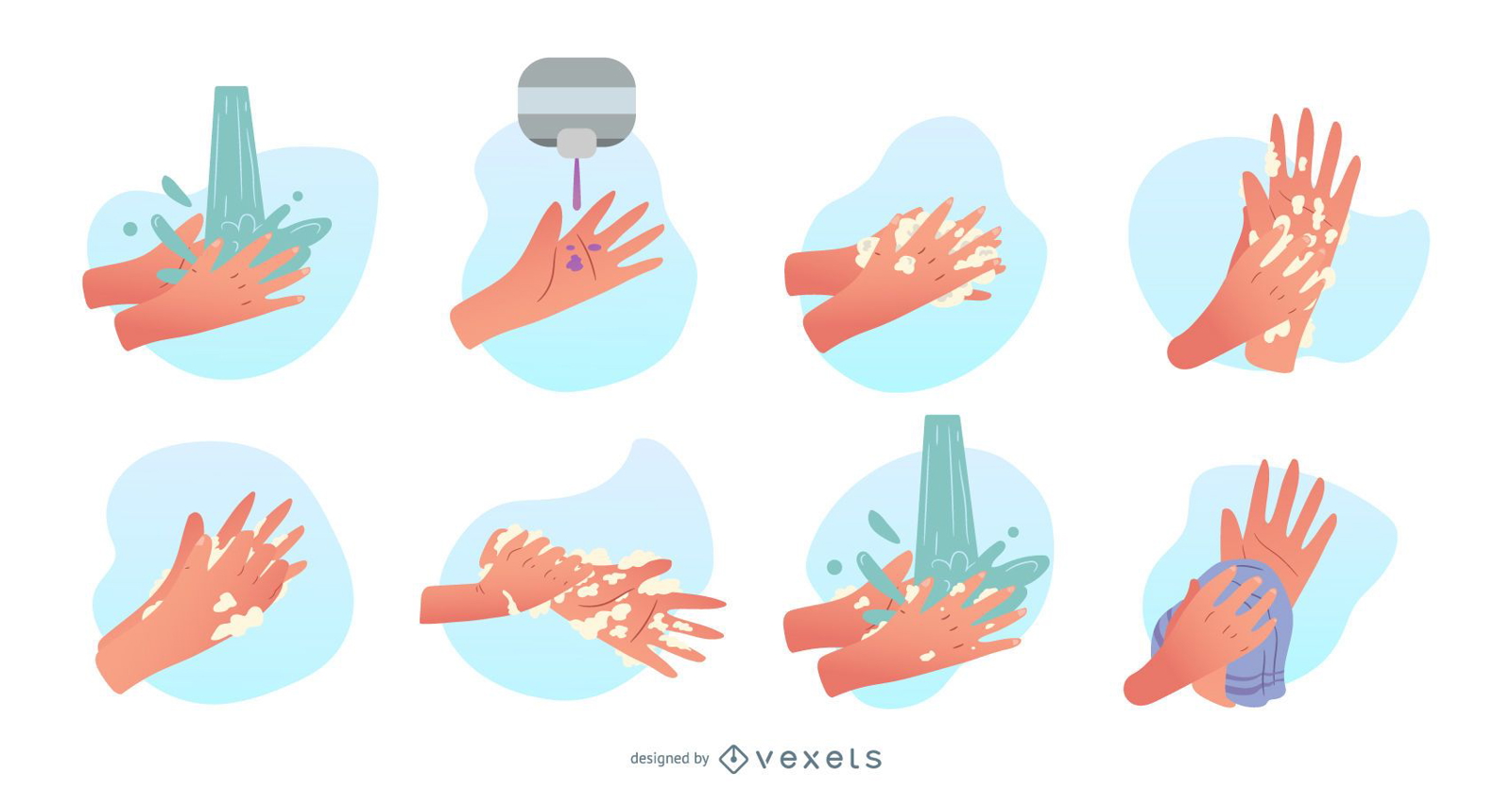 Conjunto de ilustração para lavar as mãos