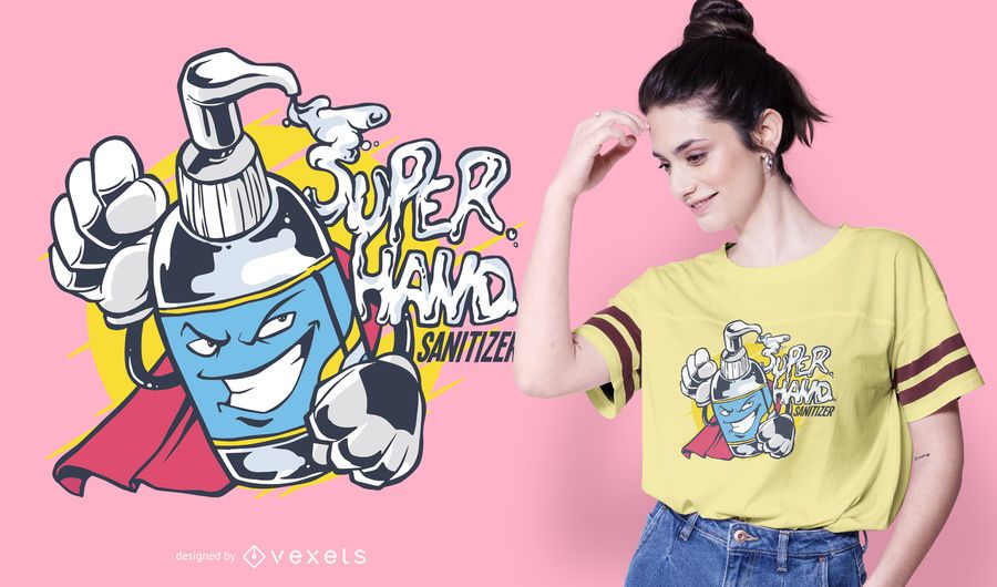 Super Hand Sanitizer Cartoon T-shirt Design Super Hand Sanitizer Cartoon T-shirt Design