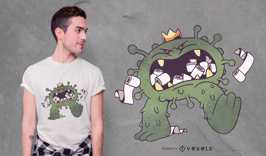 Diseño de camiseta de coronavirus comiendo papel higiénico Diseño de camiseta de coronavirus comiendo papel higiénico