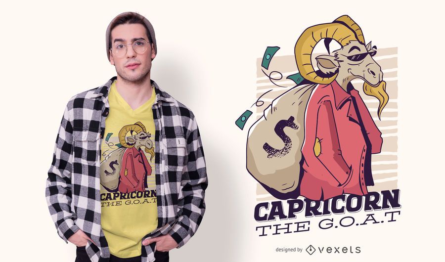 Diseño de camiseta de dibujos animados Capricornio Diseño de camiseta de dibujos animados Capricornio