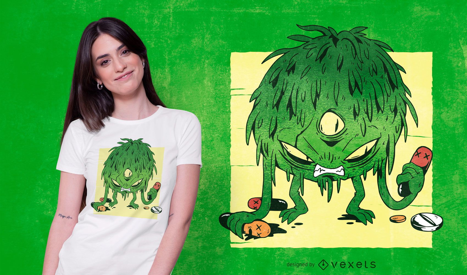 Design de camiseta de desenho animado de monstro de coronavírus