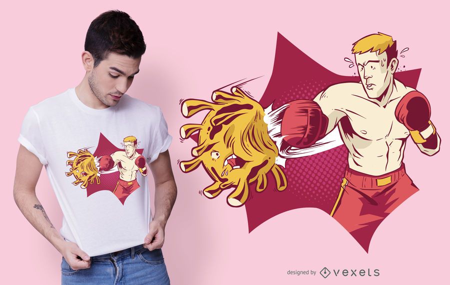 Diseño de camiseta Boxer Fighting Coronavirus Diseño de camiseta Boxer Fighting Coronavirus