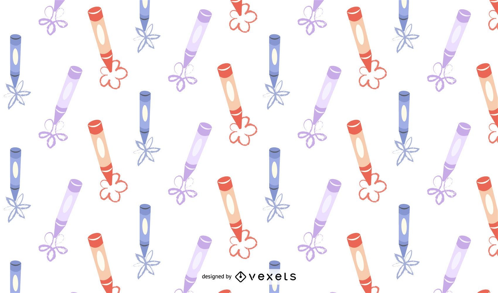 Children's crayon flower vector pattern- Free