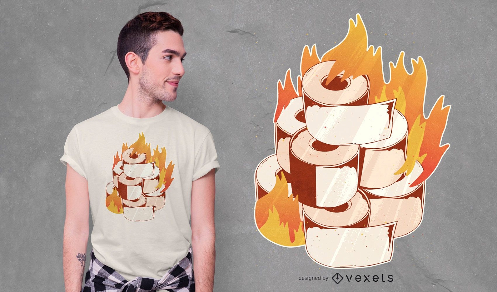 Design de camiseta queimando papel higi?nico