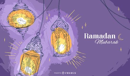 Diseño de fondo de lámparas de Ramadán Diseño de fondo de lámparas de Ramadán