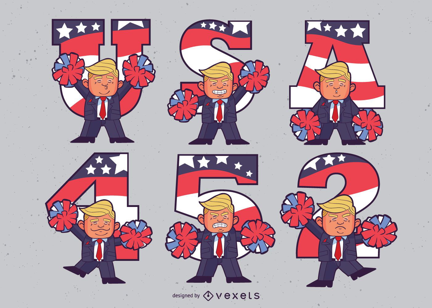 Trump Cheerleader Cartoon Set
