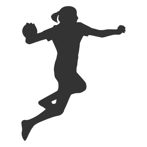 Balonmano femenino saltando con silueta de bola Diseño PNG