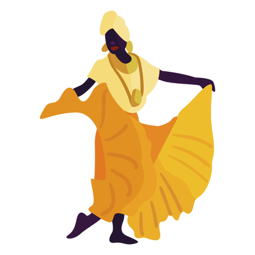 Kwanzaa personaje bailando mujer amarilla