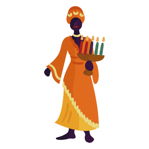 Mulher personagem Kwanzaa com candeeiro Desenho PNG