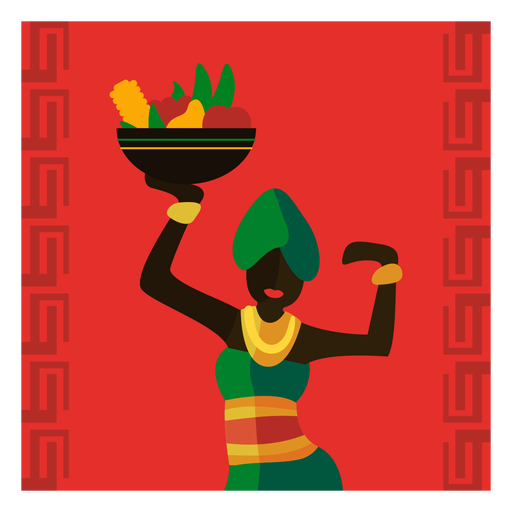 Kwanzaa illustration woman with fruit bawl dancing PNG Design