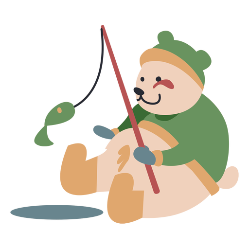 Winter animal character bear fishing color PNG Design