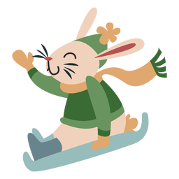 Winter Animal Character Bunny Sleigh Color PNG & SVG Design For T-Shirts