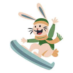 Winter Animal Character Bunny Snowboard Color PNG & SVG Design For T-Shirts