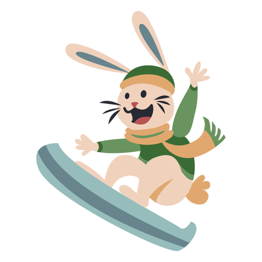 Winter animal character bunny snowboard color PNG Design