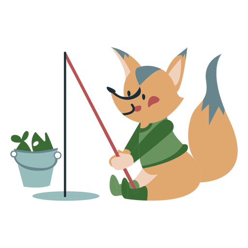 Winter animal character fox fishing color PNG Design