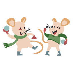 Ratos de animais de inverno jogando bolas de neve coloridas Desenho PNG