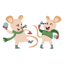 Winter animal character mice play snowballs color PNG Design Transparent PNG