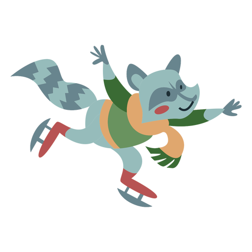 Winter animal character raccoon skates color PNG Design