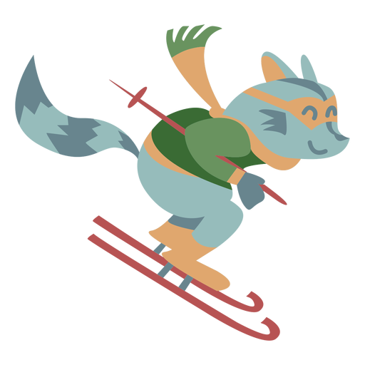 Winter animal character raccoon skiing color PNG Design