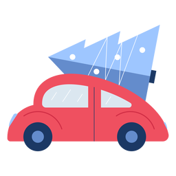 Carro de inverno com árvore de natal plana Desenho PNG