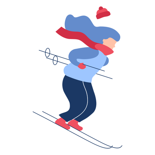 Winter girl skiing flat PNG Design
