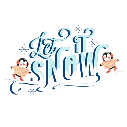 Winter lettering let it snow penguins