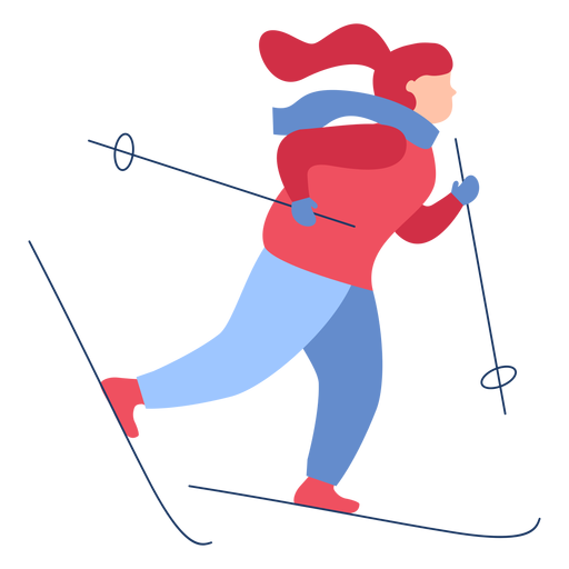 Winter woman skiing flat - Transparent PNG & SVG vector file