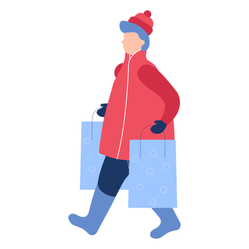 Winter woman shopping bags flat PNG Design
