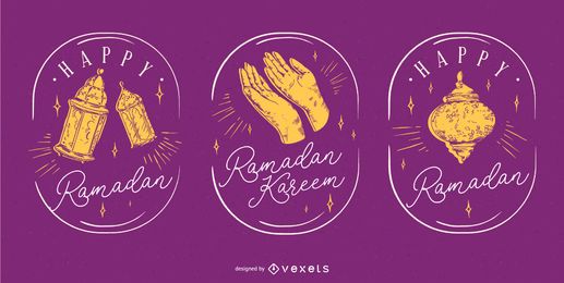 Conjunto de emblemas desenhados à mão para Ramadã