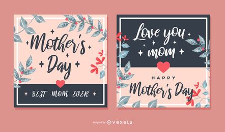 Mother's Day Square Greeting Card Set Vector Download